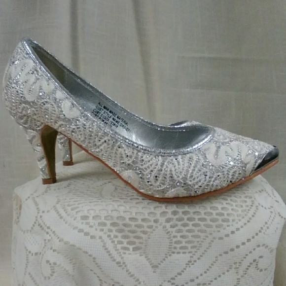 silver lace pumps